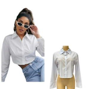 Ladies’ Cropped Button-Up Shirt (Wholesale)