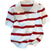 Women's Striped Knit Polo Shirt with Keyhole Neck Wholesale