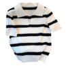 Women's Striped Knit Polo Shirt with Keyhole Neck Wholesale - Image 2